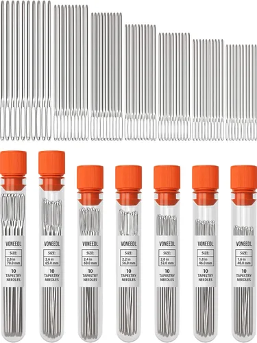 Miniatura 7 de VONEEDL Agujas de tapiz romas grandes (paquete de 50) – 5 tamaños con 5 tubos de almacenamiento – perfectas para adornar, bordar, punto de cruz