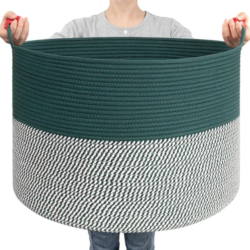 Miniatura 9 de Goodpick Cesta de manta de 65 litros, 19.7 x 12.6 pulgadas, cesta de cuerda de algodón, para sala de estar, organizadores de juguetes