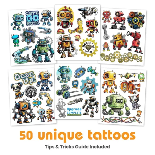 Miniatura 2 de 50 tatuajes temporales de Blunder Bots: tinta metálica, segura para la piel, ideal para fiestas de cumpleaños, regalos para niños y niñas de 4 a 12