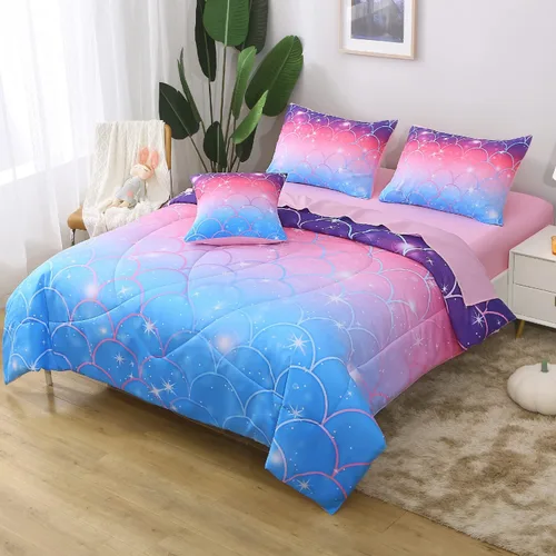 Miniatura 10 de Juego de ropa de cama de 6 piezas con purpurina y sábanas para adolescentes, niñas y niños, cama temática de purpurina con gradiente