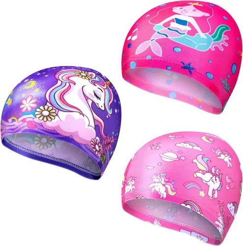Miniatura 12 de Geyoga 3 piezas de gorras de natación para niños y niñas, gorras de natación para niños de 2 a 12 años, gorro de natación para piscina, gorro de Azul