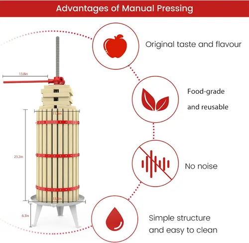 Miniatura 3 de prensa de frutas y vino de 7.9 galones, exprimidor manual para sidra con canasta de madera de haya maciza y soporte resistente para manzanas, uvas