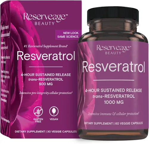 Reserveage Beauty, Resveratrol 1000 mg, suplemento antioxidante para la salud del corazón y el apoyo inmunológico, apoya el envejecimiento saludable