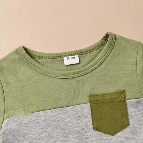 Miniatura 12 de Ropa para bebé niño pequeño, trajes de verano de manga corta, camiseta de retazos y pantalón con bolsillo, conjunto de 2 piezas, 12 meses a 4 años