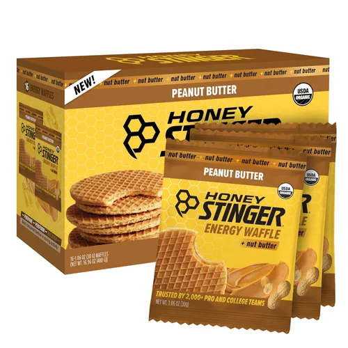 Honey Stinger Gofre de Mantequilla de Maní Orgánica, Stroopwafel Energético para Ejercicio, Resistencia y Rendimiento, Nutrición Deportiva para el