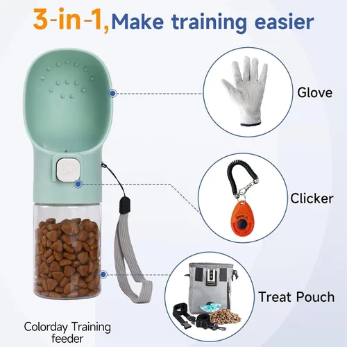 Miniatura 3 de Colorday Dispensador de golosinas de mano para perros, bolsa integrada para clicker y golosinas, comedero de mano para entrenamiento de cachorros