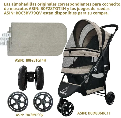 Miniatura 9 de ROODO Cochecito de 3 ruedas para perros y gatos, ligero, plegable, compacto, portátil, todo terreno, equipo de viaje, cachorro, gatito, cochecito