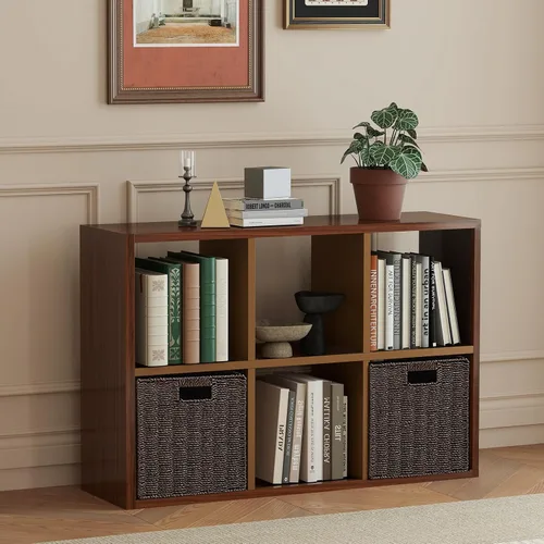 Miniatura 12 de Organizador de almacenamiento vertical de 2 cubos de metal, estantería corta negra con espalda abierta, estante de almacenamiento de cubo pequeño