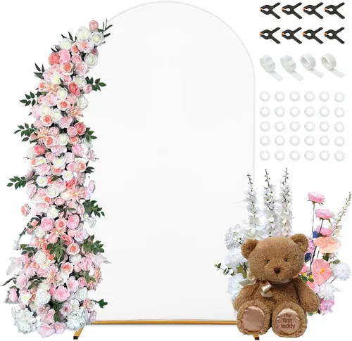 Miniatura 10 de Cubierta de fondo de arco de 7.2 pies, cubierta de arco de elastano beige, cubierta de soporte elástica con herramientas de atar globos para boda