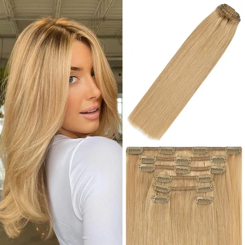 Miniatura 15 de WindTouch - Extensiones de cabello humano Remy con pinzas, color rubio decolorado combinado con balayage, para cabello rubio, 2.47 onzas, N.°