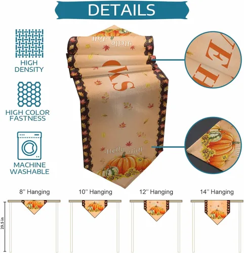 Miniatura 5 de Camino de mesa de otoño de 36 pulgadas de largo para Acción de Gracias, calabaza, girasol, retro, naranja, antideslizante, lavable, para cenas