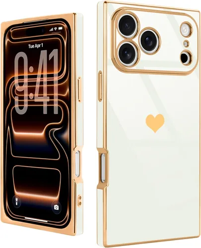 Miniatura 15 de Compatible con iPhone 12 Funda Rectangular Bonita Chapado Dorado Lujo Corazón de Amor Funda de Teléfono para Mujeres Niñas A Prueba de Golpes