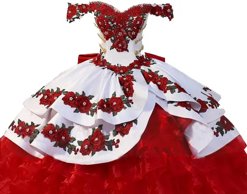 Miniatura 2 de Vingate Floral Flowers Emroidery Vestidos de quinceañera con volantes vestido de baile dulce 16 vestidos de fiesta de graduación