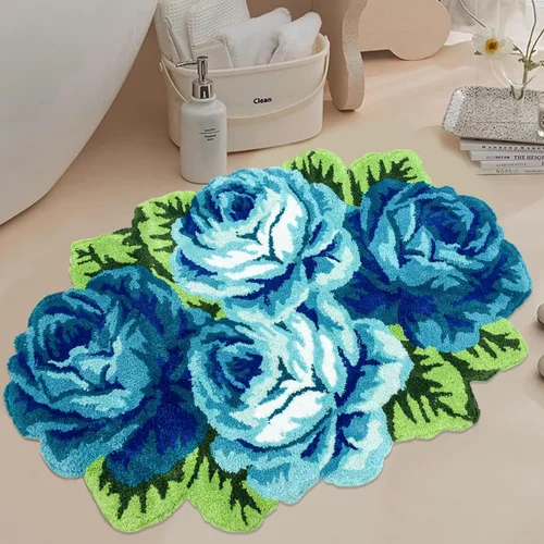 Miniatura 33 de USTIDE Bonita alfombra de baño de rosas para baño, alfombra de baño naranja de lujo, antideslizante, con forma de flor, alfombra de ducha de felpa