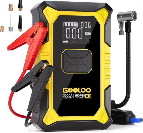 Miniatura 9 de GOOLOO A3 Arrancador de Salto con Compresor de Aire, Arrancador de Batería de Coche Portátil 3000A (9.0 Gasolina/6.5L Diésel) con Inflador