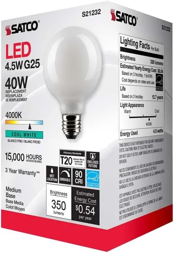 Miniatura 8 de Satco S21232 4.5G25/LED/WH/940/120V - Paquete de 6