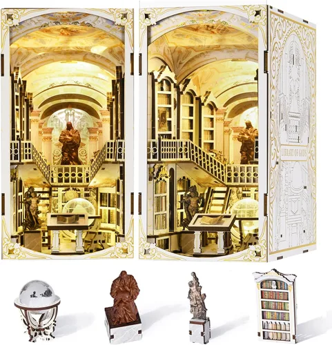 Miniatura 17 de MiniCity - Kit de manualidades para rincón de lectura, estantería de libros, inserto de estantería de madera, rompecabezas 3D, sujetalibros con luz