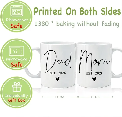 Miniatura 3 de Juego de tazas para nuevos padres 2026, regalos para EST 2026, mamá papá, regalo para mamá papá futuro, taza de revelación de bebé, anuncio