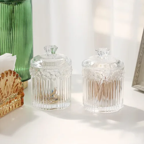 Miniatura 6 de rejomiik Paquete de 2 tarros de vidrio con tapas para boticario, accesorios de baño, organizadores de tocador y recipiente de almacenamiento