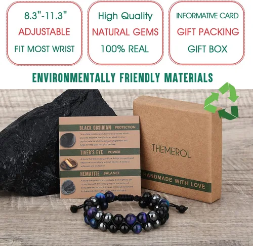 Miniatura 13 de Stocking Stuffers for Men/Teenage Boys - Christmas Gifts for Boyfriend/Husband/Son/Father - Handmade Triple Protection Bracelet - Black