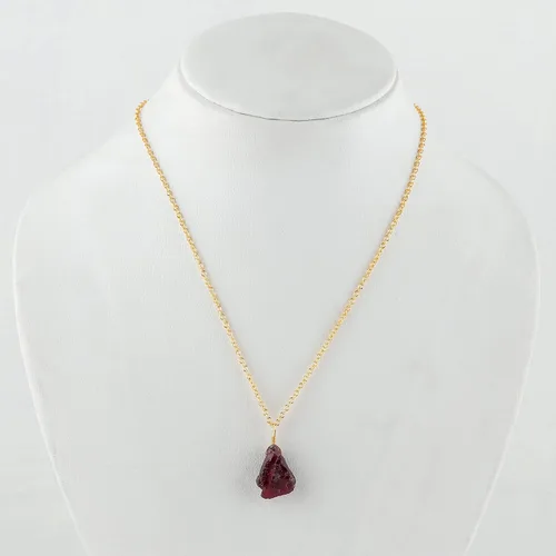 Miniatura 3 de Thecraftman - Collar con colgante de piedra preciosa de granate rojo crudo, piedras de grado AAA ásperas, chapado en oro de 14 quilates, joyería