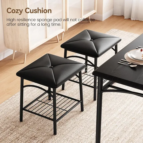 Miniatura 8 de IDEALHOUSE Juego de 4 mesas de comedor para 4, mesa de cocina con banco de comedor tapizado y taburetes cuadrados, juego de comedor para 4 personas