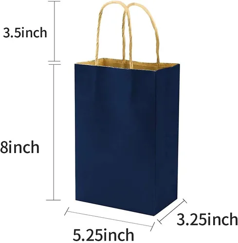 Miniatura 5 de Paquete de 100 bolsas de regalo de papel para manualidades de color marrón y color azul con asas para fiestas de cumpleaños, regalos de Navidad