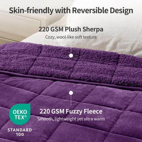 Miniatura 2 de Uttermara Manta pesada para adultos, manta pesada tamaño Queen con forro polar reversible de terciopelo suave y brillante y acogedor sherpa cálido