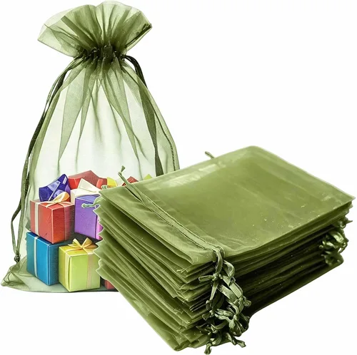 Miniatura 41 de Bolsas de regalo de organza de 4 x 6 pulgadas con cordón para joyas, dulces, paquetes de 50 bolsas de té de tela transparente azul aguamarina