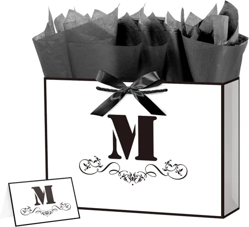 Miniatura 28 de ysmile Bolsa de regalo de letras con papel de seda para hombres, bolsa grande de 12 pulgadas, color blanco y negro, para cumpleaños, aniversario