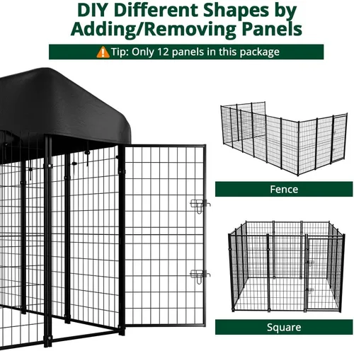 Miniatura 9 de Perrera para perros exteriores con techo, 8 x 6 x 4 pies para perros grandes, jaula soldada de alta resistencia con cubierta impermeable resistente