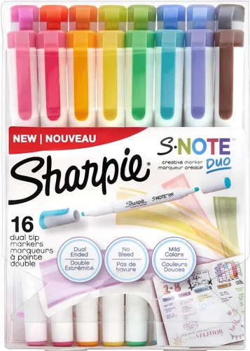 Sharpie S-Note Duo - Juego de marcadores creativos de doble extremo, resaltador de parte, arte de parte de arte, varios colores, punta fina y