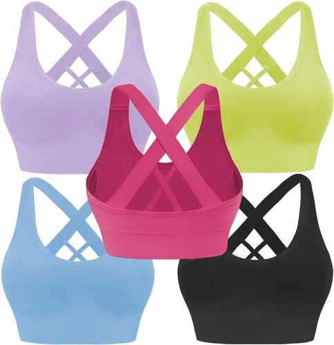 Evercute - Brasier deportivo para mujer, con relleno, tirantes cruzados y sin costuras, brasier de soporte medio para alto impacto, ideal para yoga