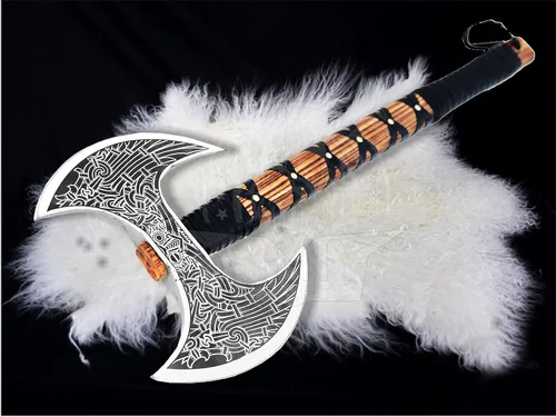 Miniatura 9 de SHINY CRAFTS® Hacha Vikinga Hecha a Mano Hacha Nórdica- Hacha Berserker de Dos Manos de 40" de Largo Hacha Forjada - Hacha Barbuda - con Funda VBA-08