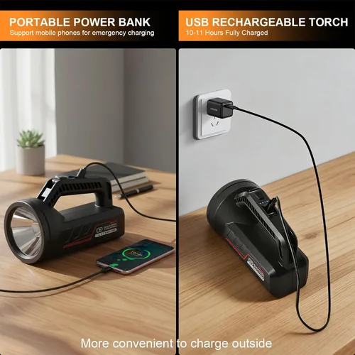 Miniatura 6 de Linterna LED recargable, linterna de camping portátil de 4800 mAh, 7 modos de luz e impermeable, proyector de mano súper brillante para emergencias