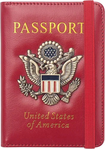 Miniatura 10 de Coowayze Funda para pasaporte para mujeres y hombres, funda de cuero para pasaporte estadounidense con ranura para tarjeta de vacunación