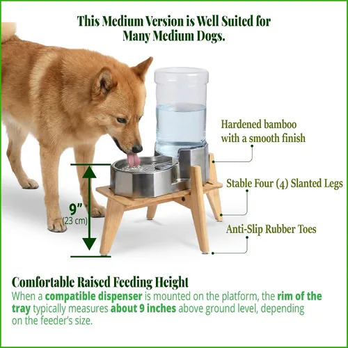 Miniatura 5 de Soporte para dispensadores de alimentos de agua para perros, adecuado para razas medianas, soporte de bambú para comederos automáticos elevados