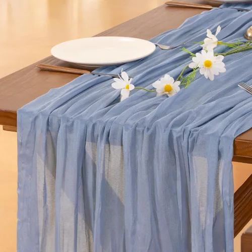 Miniatura 3 de Socomi Camino de Mesa Azul Polvoriento Primavera Pascua Camino de Mesa de Estopilla 170 Pulgadas Tela de Queso 14 Pies Gasa Bohemia Rústica