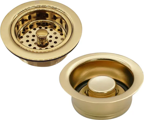 Westbrass A2165-01 - Colador grande de cesta de cocina estilo poste de 4-1/4 pulgadas con brida de eliminación de residuos y tapón de drenaje, latón