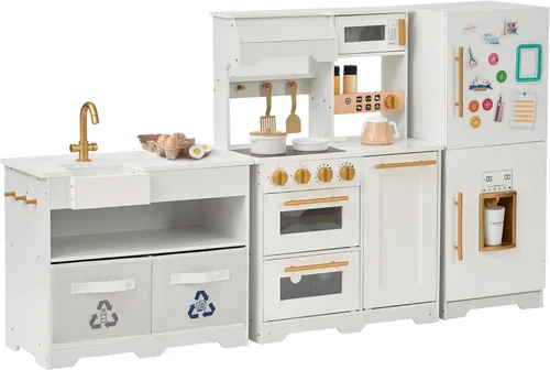Teamson Kids Little Chef Atlanta - Cocina modular grande de madera para jugar con características interactivas y realistas, y 17 accesorios de