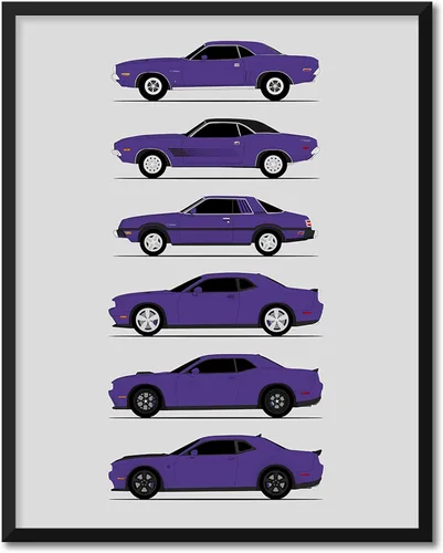 Miniatura 20 de Custom Car Posters Póster hecho a mano compatible con Dodge Challenger Generations e impresión de Challenger SRT, multicolor, impresión metálica