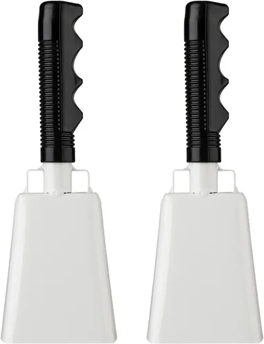 Miniatura 11 de Campanas de vaca de acero de 8 pulgadas con asa, campana de mano animadora para eventos deportivos, fútbol, fiesta, granja, campanillas de mano