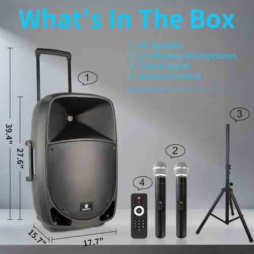Miniatura 7 de PRORECK FREEDOM sistema de 15 bocinas de graves portátiles de 15 pulgadas recargables, bocina de DJ/PA de 800 vatios y 2 vías con lector de tarjetas