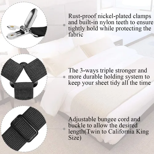 Miniatura 4 de ZHOUBIN Clips de tirantes para sábanas, correas de cama para cama individual, matrimonial, Queen, King – Mantiene las sábanas en su lugar