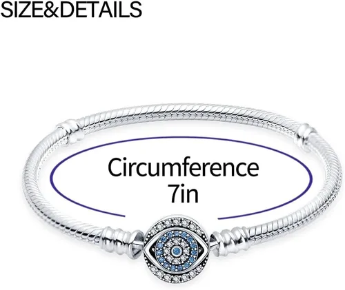Miniatura 5 de KUNSIR Pulsera de plata de ley 925 con cadena de serpiente de ojo malvado azul con circonita cúbica 5A para mujeres y adolescentes