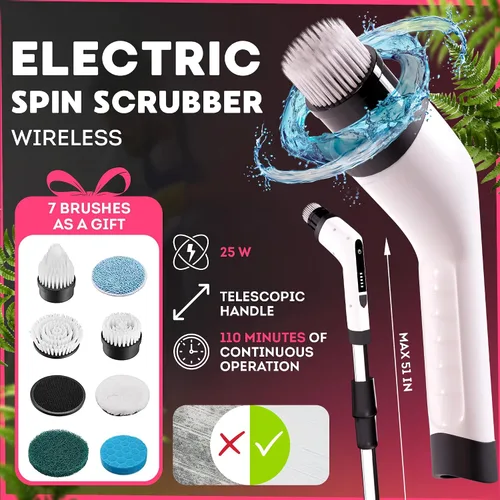 Miniatura 2 de Cepillo eléctrico 7 en 1, 2500 mAh. Limpiador telescópico de bañera con mango largo. Potente limpiador eléctrico para bañera. Cepillo eléctrico