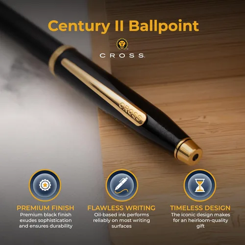 Miniatura 4 de Bolígrafo Cross Century II, laca negra con borde dorado, grabado personalizado, regalo de graduación, jubilación, promoción o reconocimiento