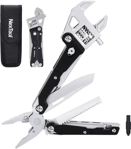 NEXTOOL W4 - Llave de trinquete ajustable multiherramienta de 11 en 1, herramienta plegable EDC con alicates, cuchillo, sierra y destornillador,