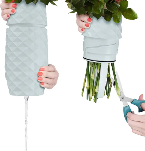 Jarrón Amaranto – Diseño único para un fácil drenaje del agua y acceso al tallo – Mezcla de plástico y mármol resistente a los impactos – El jarrón