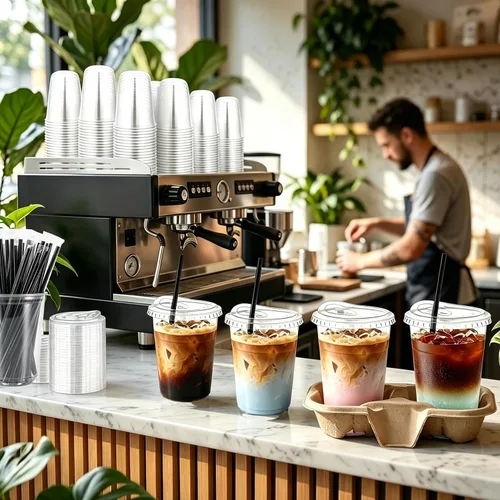 Miniatura 8 de Juego de 100 vasos de plástico transparente de 16 onzas con tapas para sorbos y popotes, tazas de café helado desechables con tapas para bebidas